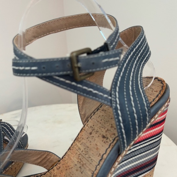 Splendid Kayla Rainbow Striped Blue Leather Boho Espadrille Wedge Sandals Size 8 - Picture 9 of 9